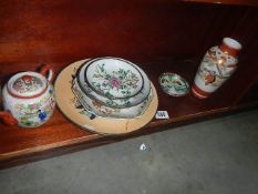 A mixed lot of oriental items including pots, vases etc.