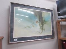 A framed and glazed limited edition print of a child on a swing, signed Carolyn Bush, 909/1500.