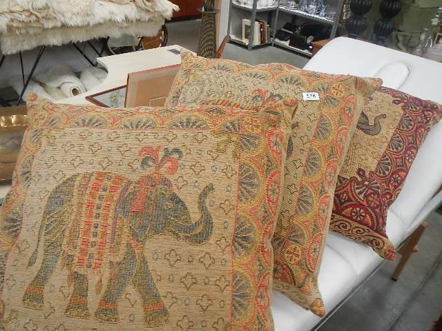 3 large cushions with Asian elephant design,.