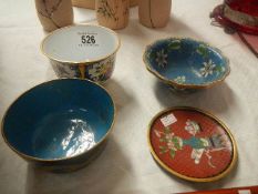 4 pieces of Chinese/oriental enamel ware.