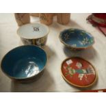 4 pieces of Chinese/oriental enamel ware.