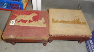 2 footstools with tapestry work.