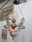 A ceramic and brass ceiling light, a/f.