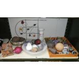 A silver plate dish, art glass bowl and faux fruit etc.