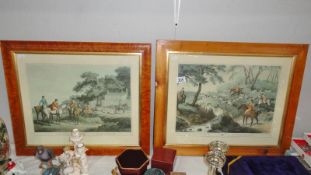 2 framed and glazed fox hunting prints.