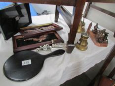 A mixed lot including brass ware, plaque etc.