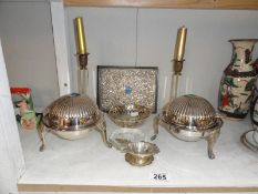 An interesting collection of silver plate items.