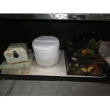 6 assorted storage boxes