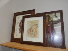 3 framed and glazed African prints.