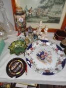 An interesting mixed lot of pottery, figurines, butterfly bowl etc.