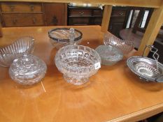 A mixed lot of glass ware and a silver plated basket.