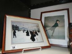 2 framed and glazed prints of skaters/snow