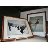 2 framed and glazed prints of skaters/snow