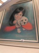 A portrait of a girl with dog signed Louis Habmen?