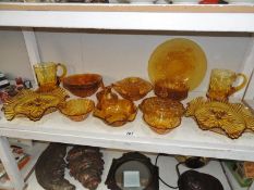 19 pieces of assorted amber glassware including tankards, bowls etc.