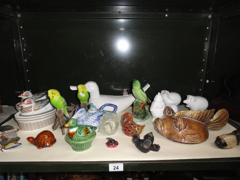 A quantity of animal ornaments including china and glass