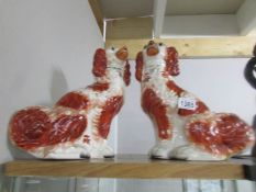 A pair of 19th century Staffordshire spaniels, one a/f.