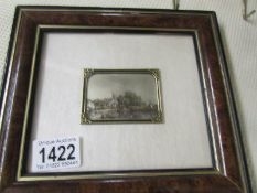A miniature rural scene engraved on silver with certificate on verso (framed and glazed).