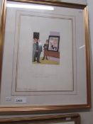 A signed cartoon illustration in pen & ink with watercolours on Milburn board by Francis