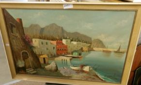 An oil on board harbour scene signed Cinque L, image 77 x 49 cm.