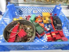 A box of play worn Dinky and Matchbox toys etc.