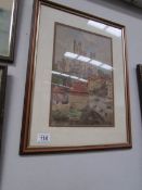 A framed and glazed study of Canterbury Cathedral.