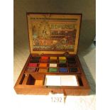 A Victorian/Edwardian watercolour case with contents.