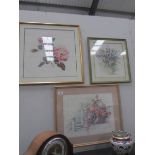 3 framed and glazed floral embroideries/tapestries.