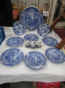 A mixed lot of blue and white plates, cruet etc.