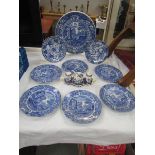 A mixed lot of blue and white plates, cruet etc.