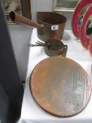 A copper saucepan, a set of 4 copper pans and a copper frying pan.