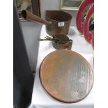 A copper saucepan, a set of 4 copper pans and a copper frying pan.