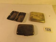 A decorative Indian silver cigarette case and 2 others (1 a/f), 200 grams.