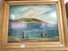 A gilt framed oil on board entitled 'Appledore' and signed S Bonney, image 68 x 53 cm.