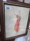 A framed and glazed watercolour of a dancer (possibly a Balinese dancer) signed T Rodin.