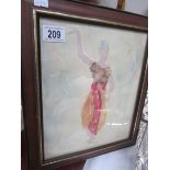 A framed and glazed watercolour of a dancer (possibly a Balinese dancer) signed T Rodin.