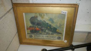A modern GWR speed to the west print in an old frame.