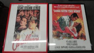 A framed and glazed poster from Casablanca film by Porter publications and Gone with the Wind.