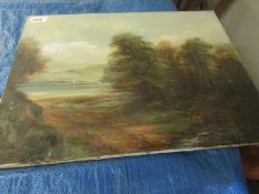 An unframed oil on canvas rural scene signed A Ranpe?, 61 x 45 cm,