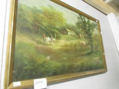 An oil on canvas farm scene signed Jas Kennedy.