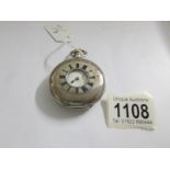 A silver half hunter pocket watch, in working order. (face marked J.W.