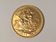 A 1974 gold sovereign.