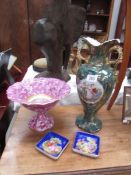 A vase, a comport and 2 pin trays.