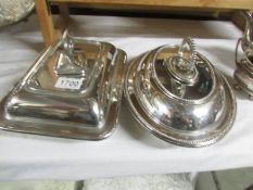 2 silver plate tureens with covers.