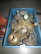 A box of assorted oil lamp parts.