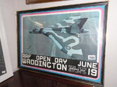 A framed and glazed R.A.F Waddington open day poster.