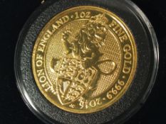 A 1oz 'Queen's Beasts', Lion, gold coin, £100.