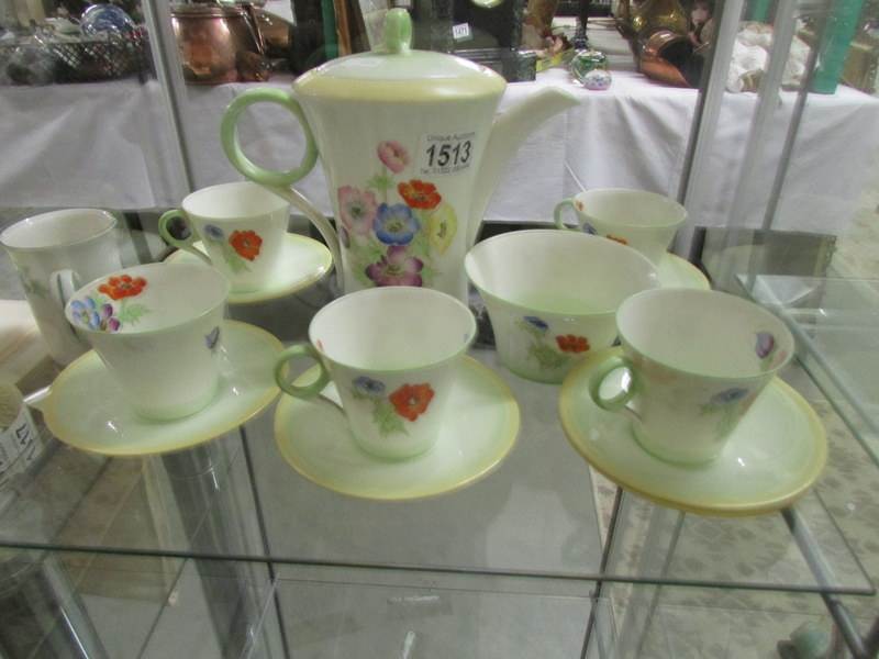 A part Shelley tea set, (5 cups, 6 saucers, coffee pot and sugar bowl).