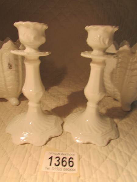 A pair of white Coalport planters and a pair of white Coalport candlesticks. - Image 3 of 3