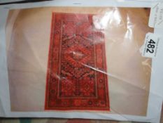 A red patterned carpet runner,